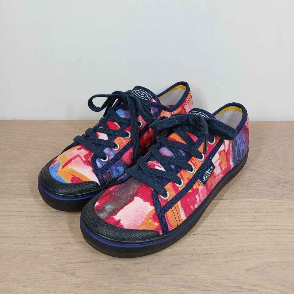 KEEN Elsa Sneaker Women 7.5 Multi Color Canvas Abstract Lace Up Low Top Shoes